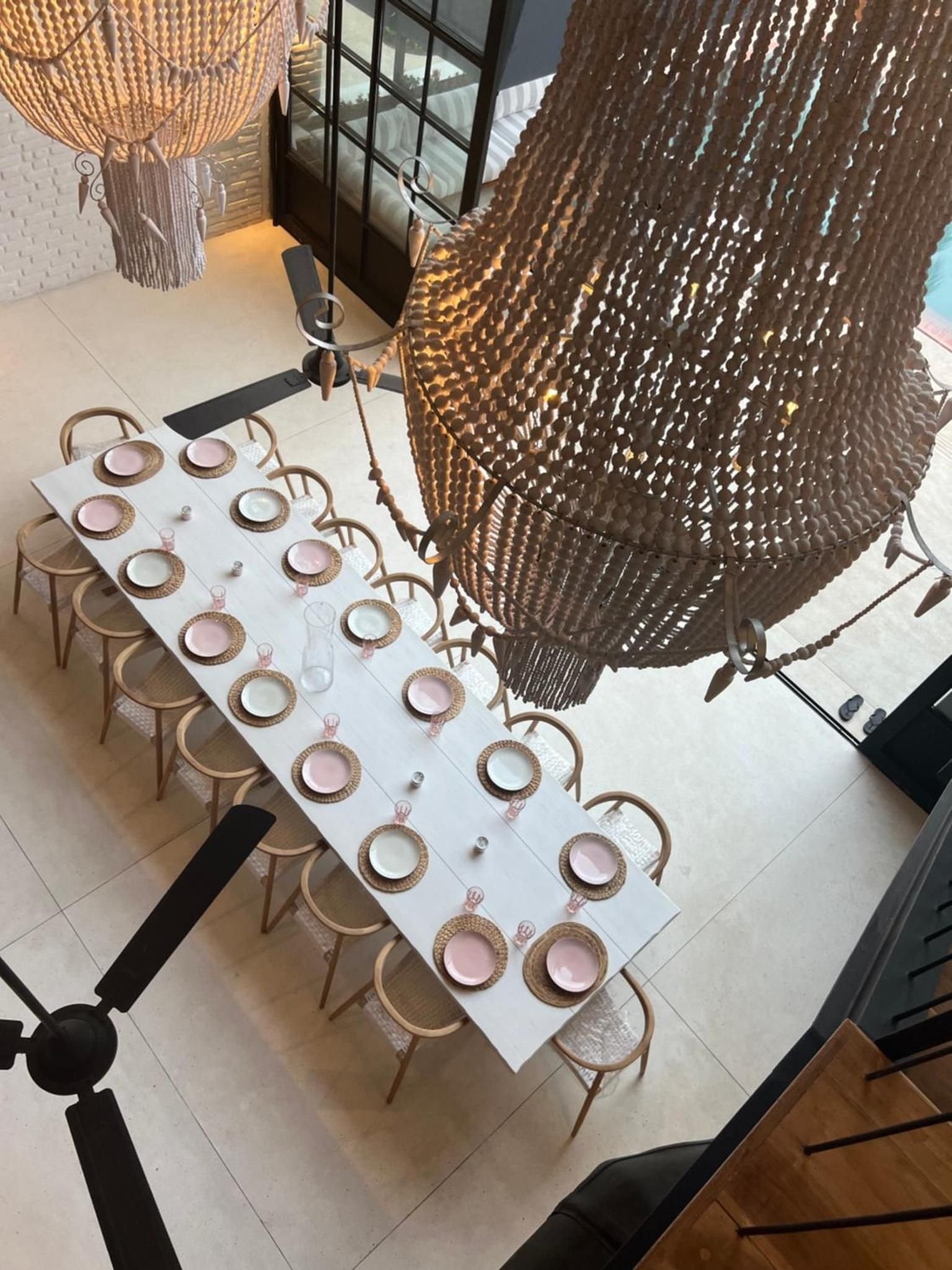The long table set for dinner