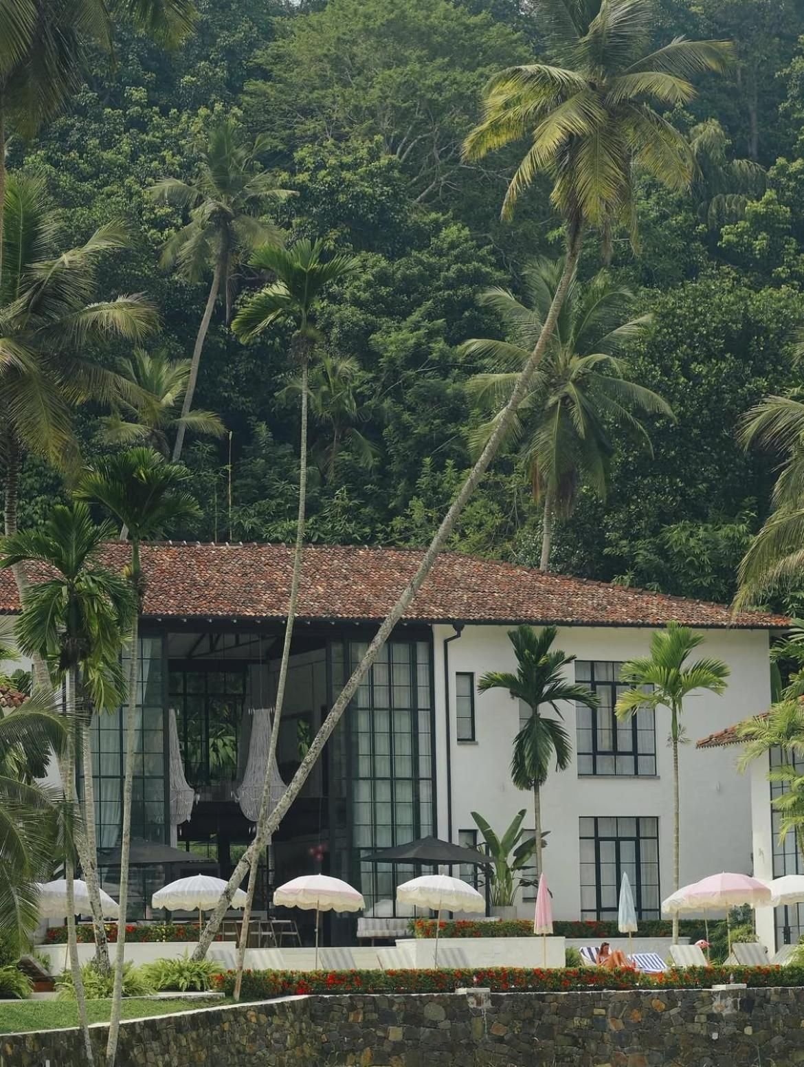 The hotel against the jungle hillside
