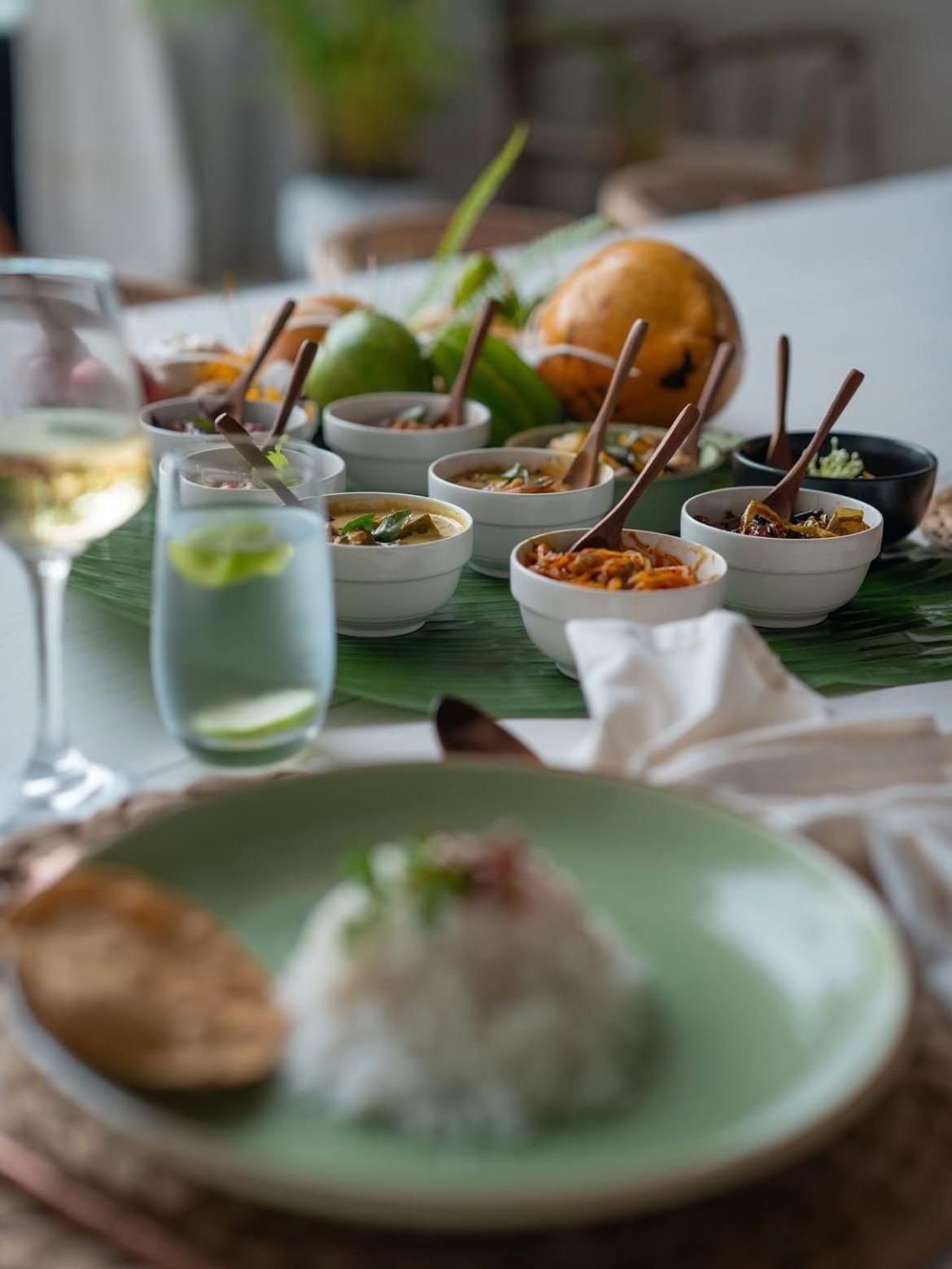 A rice and curry lunch table